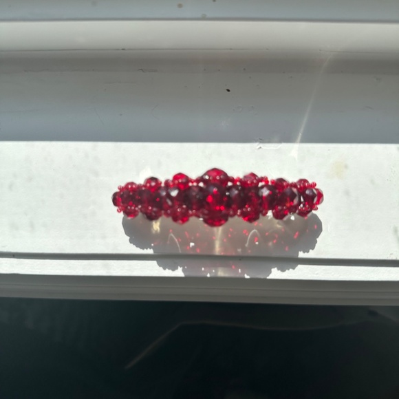 Red Bead Hair Clip - Large Beads Across with Small Bead Surround - Picture 3 of 7